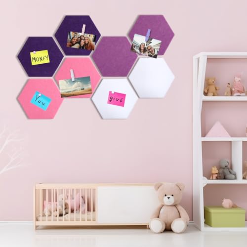 Mooliwe 8 Pcs 12 Inch Hexagon Cork Board Tiles Pins Clips, Pink - color: Pink