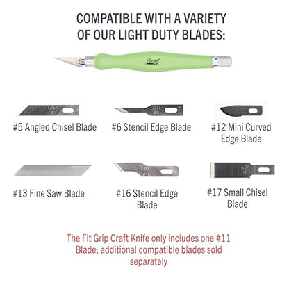 Excel Blades #11 Blade Fit Grip Craft Knife, Rubber Grip, Green - color: Green