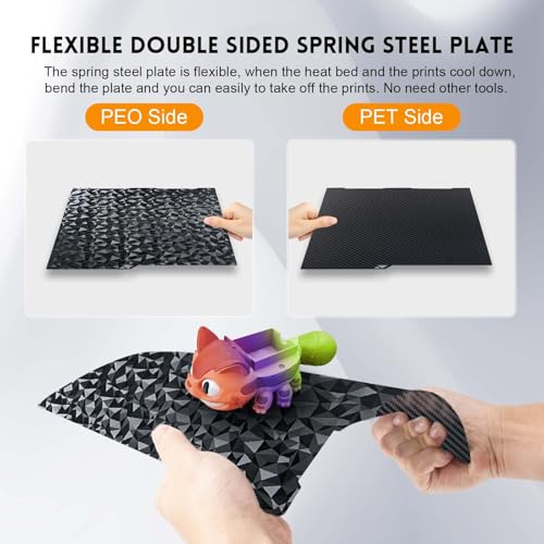 IdeaFormer-3D Diamond PEO+Carbon Fiber PET Build Plate for Anycubic Kobra 3/Kobra 3 V2/Kobra 3 Combo, Double Sided PEO PET Spring Steel Plate Flexible Sheet for 256x268mm Kobra 3 Series - color: PEO+PET(Diamond+Carbon Fiber)