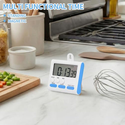Mudder 3 Pack Digital Kitchen Timer for Cooking, Large Digits, 24 Hour Magnetic Backing Stand Kitchen Timers Clock for Classroom Kids Teachers, Loud Alarm and Large Screen (Blue) - color: Blue