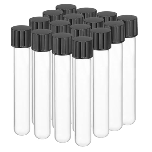 PATIKIL 5ml Test Tubes with Caps, 16pcs Glass Test Tubes Clear Round Bottom Test Tube Containers with Plastic Cap for Bead Candy Bath Salt Storage Scientific Experiment Plant, 12mmx75mm - size: 5ml