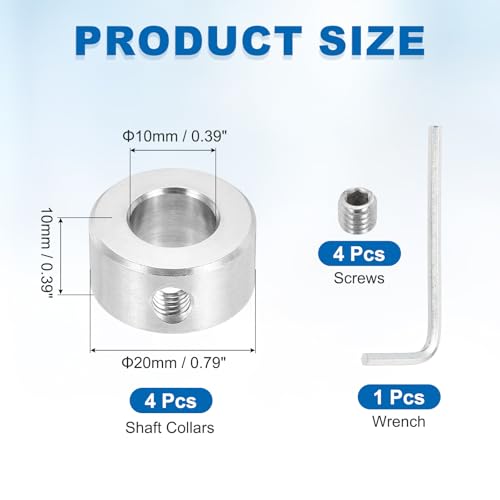 MECCANIXITY 4Pcs Shaft Collars 10mm Bore 1 Screw 20mm OD 10mm Thick - size: 10mm ID 20mm OD 10mm H with 1 Screw