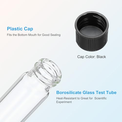 PATIKIL 30ml Test Tubes, 10pcs 5.91x0.79in Glass Clear Round Bottom Test Tube Containers with Plastic Cap for Bead Party Candy Bath Salt Storage Scientific Experiment Plant Propagation - size: 30ml