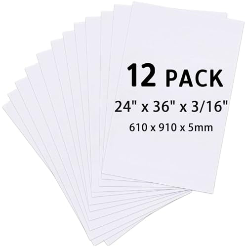Foam Board 24" x 36", 12 Pack White Foam Poster Board, 3/16" Thick Foam Sheet with Double-Sided PVC Surface for Crafts, School Projects, Backing & Packaging - size: 24*36in