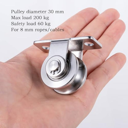 Cable Pulley 30mm Wheel Wall Mount, Bearings Inside, Stainless Steel Rope Pulley for Pulley System, Sliding Gate 1Pack - style: Pulley-30mm