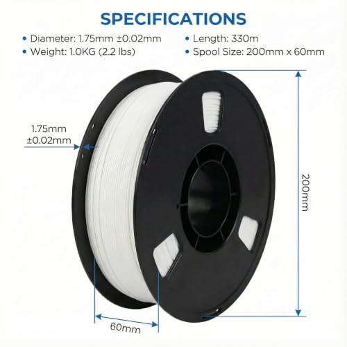 Matte PLA + 3D Printer Filament,PLA Filament 1.75mm, Neatly Wound 3D Printing Filament 1.75mm, Dimensional Accuracy +/- 0.02 mm, Fit Most FDM 3D Printers, 1kg Spool (2.2lbs), White - color: White