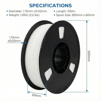 Matte PLA + 3D Printer Filament,PLA Filament 1.75mm, Neatly Wound 3D Printing Filament 1.75mm, Dimensional Accuracy +/- 0.02 mm, Fit Most FDM 3D Printers, 1kg Spool (2.2lbs), White - color: White