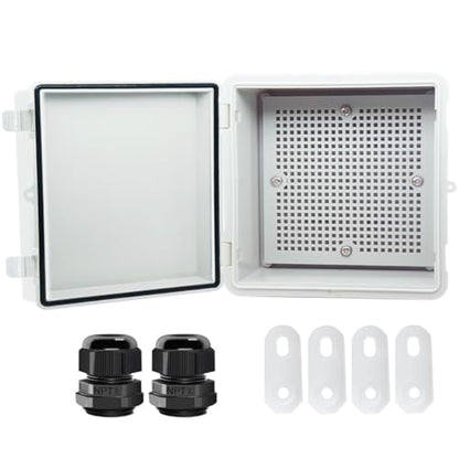 Junction Box, Hinged Cover IP67 Waterproof ABS Project Box with 2 NPT 1/2" Cable Gland, Electrical Box Enclosure with Mounting Plate & Wall Bracket 5.9 x 5.9 x 3.5inch(150x150x90mm) - color: Grey, size: 5.9"x5.9"x3.5"