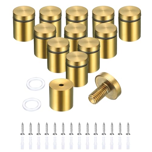 uxcell 12 Pcs 1" x 1-1/5" Standoff Screws Stainless Steel Wall Mount Sign Mounting Hardware Kit with 14pcs Screws for Hanging Acrylic Glass Signs Advertising Boards, Brushed Gold - color: Brushed Gold, size: 1" x 1-1/5"