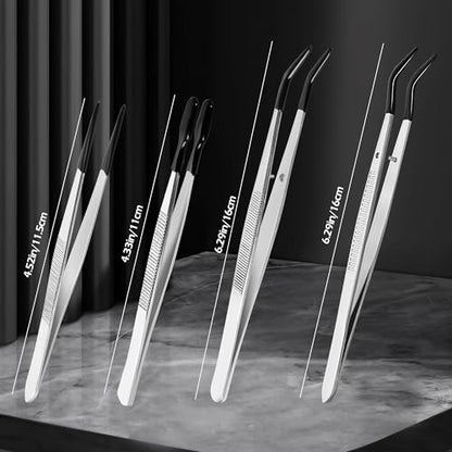 4 Pcs Tweezers with Rubber Tips Set - PVC Coated Precision Tweezers for Crafting, Jewelry, Electronics, and Lab Work
