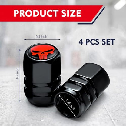 4 PCS Skull Car Wheel Tire Valve Stem Caps, Aluminum Hexagon Tire Cap, Valve Stem Covers, for Most Cars (Red) - color: Red