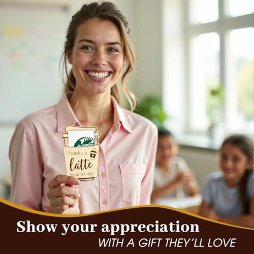Thanks A Latte Gift Card Holder - Wooden Teacher Coffee Gift Card Holder - color: Latte
