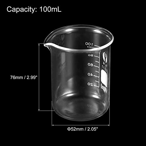 PATIKIL 3Pcs 100ml Low Form Glass Beaker, 3.3 Borosilicate Glass Graduated Printed Scale Measuring Cups with Spout for Kitchen Lab Liquids (Pack of 2) - size: 100ml (Pack of 2)