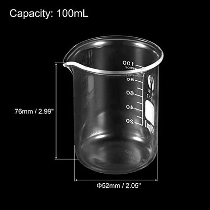 PATIKIL 3Pcs 100ml Low Form Glass Beaker, 3.3 Borosilicate Glass Graduated Printed Scale Measuring Cups with Spout for Kitchen Lab Liquids (Pack of 2) - size: 100ml (Pack of 2)