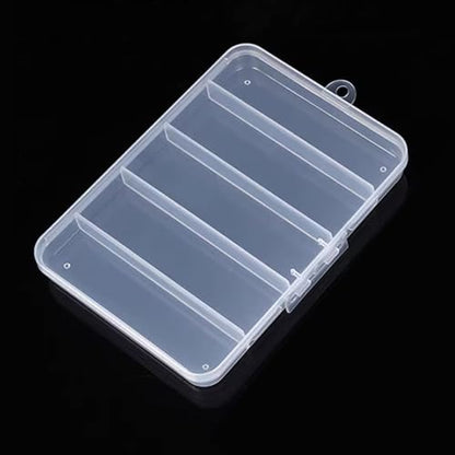 1 PCS Clear Plastic Organizer Box with 5 Compartments - Multi-Use Storage for Jewelry, Beads, Crafts, Pills & Small Parts, Stackable Mini Container (6x4.2x0.7 in)