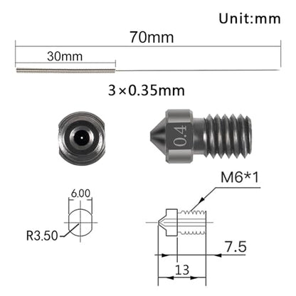Aokin 3 Pcs 0.4mm Hardened Steel Nozzles Extruder Nozzles 3D Printer Nozzles for E3D V5 V6 and 3 Pcs 0.35mm Stainless Steel Nozzle Cleaning Needles for 1.75mm Filament 3D Printer with Wrench - color: 0.4mm