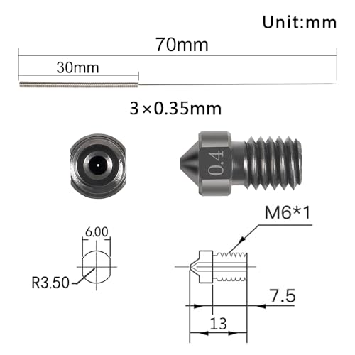 Aokin 3 Pcs 0.4mm Hardened Steel Nozzles Extruder Nozzles 3D Printer Nozzles for E3D V5 V6 and 3 Pcs 0.35mm Stainless Steel Nozzle Cleaning Needles for 1.75mm Filament 3D Printer with Wrench - color: 0.4mm