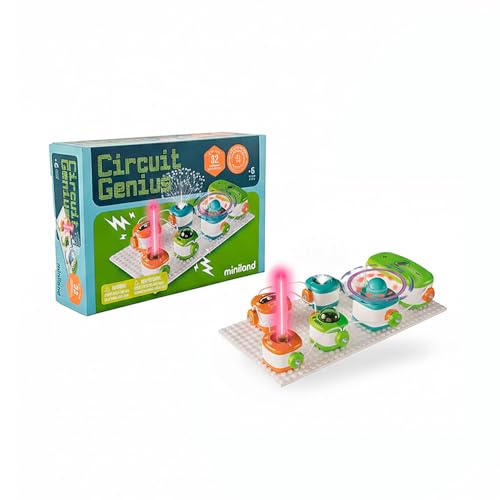 Miniland Set of 32 Electrical Experiments, Kids Games, STEM Game for Learning About Electricity in a Fun and Safe Way, Boys and Girls Ages 6 and Up, Building Toys | Circuit Genius - style: Circuit Genious