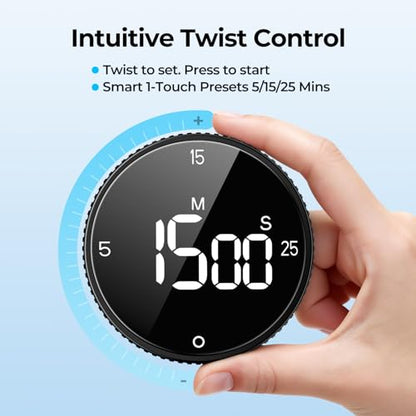 Digital Kitchen Timer, Large Display Magnetic Countdown Countup Timer, 3 Preset Times (5, 15, 25),Volume & Brightness Adjustable for Cooking Classroom Studying, Easy for Kids(Gunmetal 1PCS) - color: Gunmetal