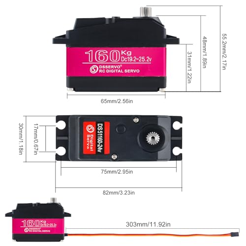 DS51160 160KG RC Servo Motor Waterproof Large High Torque Digital Servos Full Metal Gear 24V for RC Plane Quadcopter Helicopter Robotic Arm (180°)