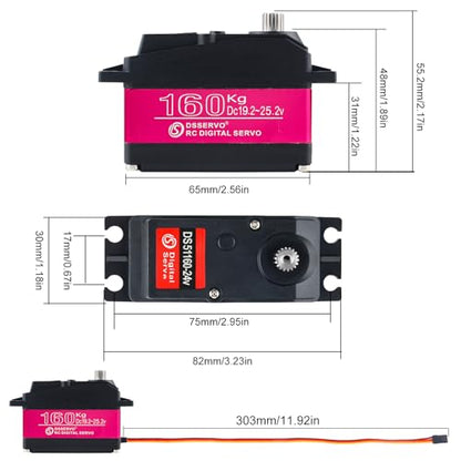 DS51160 160KG RC Servo Motor Waterproof Large High Torque Digital Servos Full Metal Gear 24V for RC Plane Quadcopter Helicopter Robotic Arm (180°)