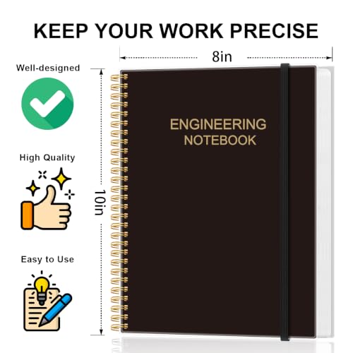 Engineering Notebook/Engineer Graph Paper Notebook - (.25" Grid Format), Lab Notebook Quad Ruled Book with Grid Pages: Table of Contents for Chemistry, Physics, Biology, 8" x 10", Spiral Bound, Black - color: Black