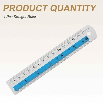 HARFINGTON 4pcs Metal Straight Ruler 15cm Metric SAE Aluminum Alloy Measuring Rulers Scale Tools with Hole for Measure Study Reading Classroom Office, Blue - color: Blue, size: 15cm