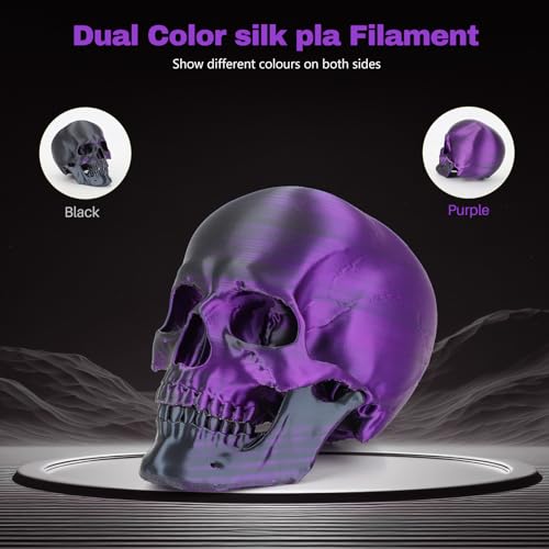 3DHoJor Silk PLA Filament 1.75mm Black Purple Dual Color PLA 3D Printer Filament 2 in 1 Coextrusion 1KG Spool(2.2lbs) 3D Printing Filament Dimensional Accuracy +/- 0.03mm Fits for Most FDM 3D Printers - color: Black Purple