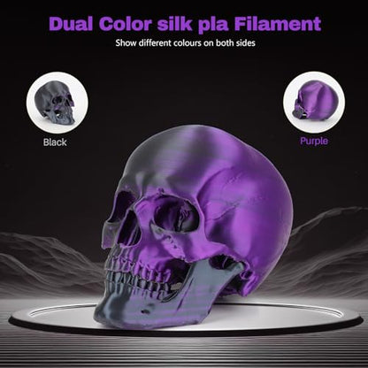 3DHoJor Silk PLA Filament 1.75mm Black Purple Dual Color PLA 3D Printer Filament 2 in 1 Coextrusion 1KG Spool(2.2lbs) 3D Printing Filament Dimensional Accuracy +/- 0.03mm Fits for Most FDM 3D Printers - color: Black Purple