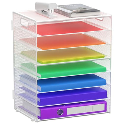 8 Tier Paper Letter Tray Organizer with Handles for Desk (White) - color: White