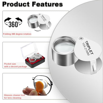 2PCS Jewelers Eye Loupe Magnifier, Small Pocket Folding Magnifying Glass