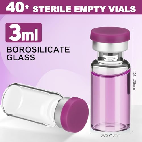 40 Pcs 3ml Sterile Vials Empty Vials for Injection, Purple Lid - color: Purple Lid