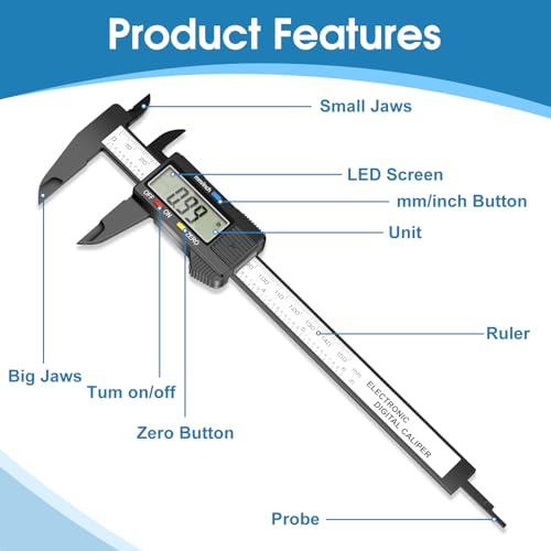 Digital Caliper Calipers Measuring Tool, 0-6inches Electronic Caliper with Premium Large LCD Screen, Inch and Millimeter Convert, Auto-Off Feature, High Precision and Clear Display, HnoaTovy