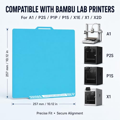 Cold Build Plate for Bambu Lab A1, 257x257mm Double-Sided Spring Steel Sheet, High Adhesion Nano-Coated Surface, Low Temperature Printing, Fine Matte Finish - size: A1 257 × 257 mm