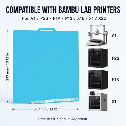 Cold Build Plate for Bambu Lab A1, 257x257mm Double-Sided Spring Steel Sheet, High Adhesion Nano-Coated Surface, Low Temperature Printing, Fine Matte Finish - size: A1 257 × 257 mm