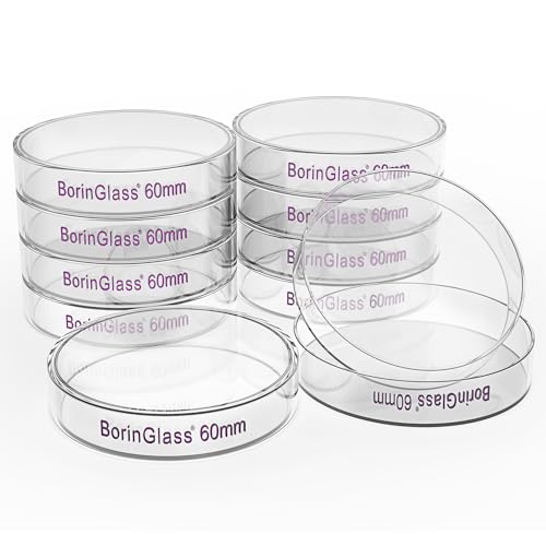 BorinGlass Petri Dishes, Autoclavable Cell Culture Dishes Lab Dishes with Clear Lid, 60x15 mm, Pack of 10