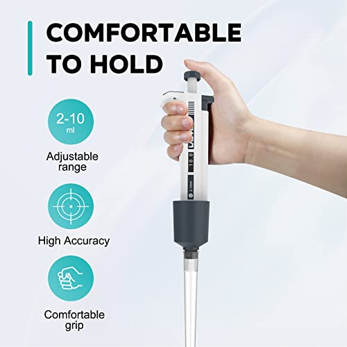 LAB FISH M2-10ml Lab Pipette, 2-10ml Adjustable Volume w/20 Tips - style: 2-10ml Set