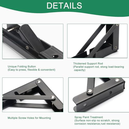 16 Inch Black Folding Shelf Brackets, 4 Pack Foldable Shelf Supports - size: Black - 16 in (4Pcs)