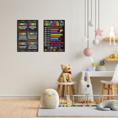 2Pcs Computer Lab Posters, 12"x18", Computer Classroom Posters, No Frame - color: Computer set2