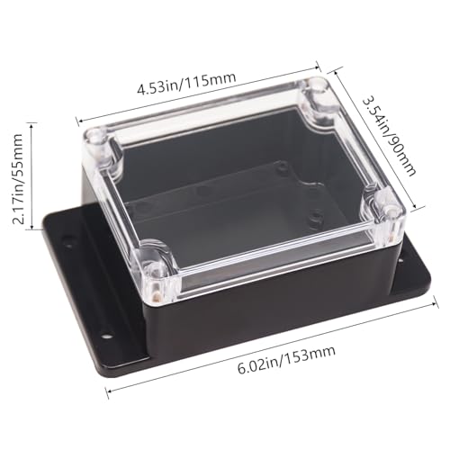 Junction Box IP65 Waterproof ABS Plastic Electrical Project Case Power Junction Boxes, Clear Cover Project Box with Fixed Ear 4.53x3.54 x2.17 inch (115 x 90 x55 mm) - color: Clear, size: 4.53"x3.54"x2.17"