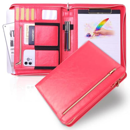 Portfolio Organizer Binder with Zipper, Padfolio for Women - color: Pink