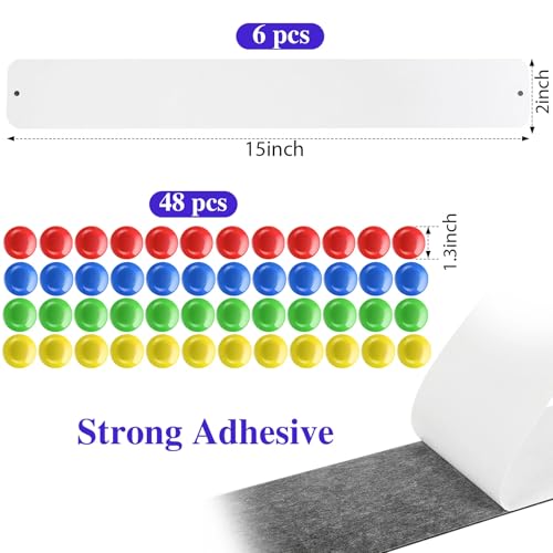 Outus 6 Pcs Magnetic Bulletin Board Strip 15" x 2" with 48 Magnets, White - color: White