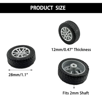 10PCS Small Toy Car Wheels Model Car Rubber Tire Wheels with 5PCS Shaft Round Axles for for DIY Model Toy RC Car Truck Robot Wheel Replacement Accessories (2x28mm) - style: 2x28mm