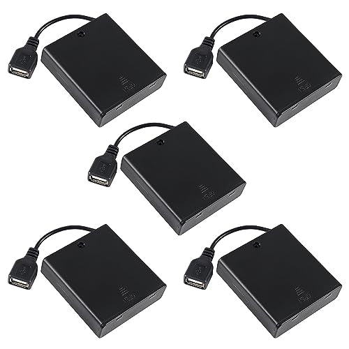 5pcs 4 AA Battery Holder USB Female Socket 4 AA Battery Case Box Holder with Cover and On-Off Switch, USB Cable - color: 5pcs 4 AA Battery Holder USB Female Socket