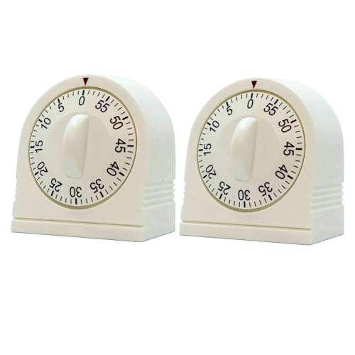 60 Minute Wind Up Timer, Visual Mechanical Timer with Loud Alarm, Manual Countdown Timers for Classroom, Home, Study and Cooking (2 Pack) - color: White 2 Pack
