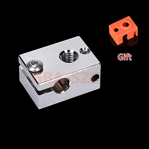 PT100 V6 Plated Copper Heater Block 1PC with Silicone Sock for Titan Aero Extruder,V6 Hotend,V6 heatbreak,Prusa i3 MK3/MK3S hotend.(1 PC) - color: Heatblock-V6 1PC