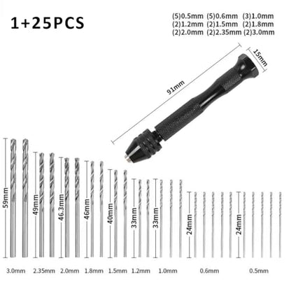 Pin Vise Hand Drill Set for Wax Candles – Manual Mini Hand Drill with 25pcs Micro Twist Drill Bits (0.5mm–3.0mm), Precision Jewelry Making Tool for Resin, Wood, Plastic, Beads, Miniature Model DIY