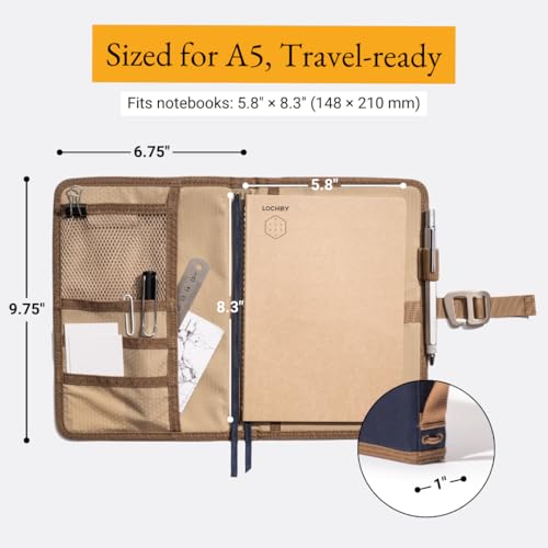 LOCHBY® Field Journal | Planner Cover | Water Resistant Waxed Canvas | Pen Loop | Included Tomoe River Notebook | Perfect for Travel, Art, Bullet Journal - color: Nautical, size: A5 Hook