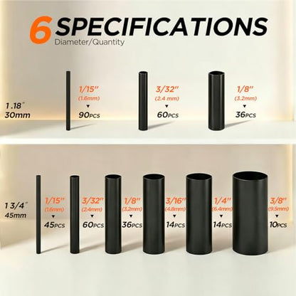 5:1 Heat Shrink Tubing Kit 365 PCS, Industry-Leading 5:1 Ratio Shrink Wrap Tubing Adhesive Lined, Heat Shrink Wire Connectors, Marine Grade Dual Wall, Waterproof Electrical Wire Tube Connectors(Black) - color: Black