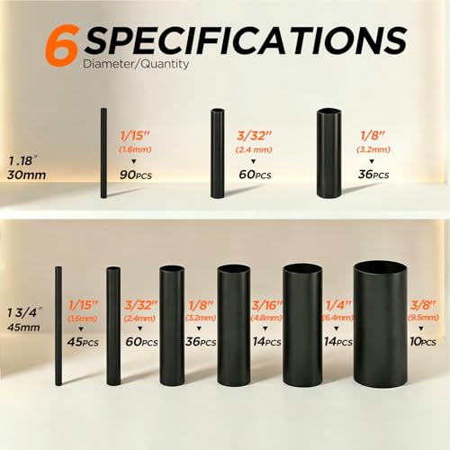 5:1 Heat Shrink Tubing Kit 365 PCS, Industry-Leading 5:1 Ratio Shrink Wrap Tubing Adhesive Lined, Heat Shrink Wire Connectors, Marine Grade Dual Wall, Waterproof Electrical Wire Tube Connectors(Black) - color: Black